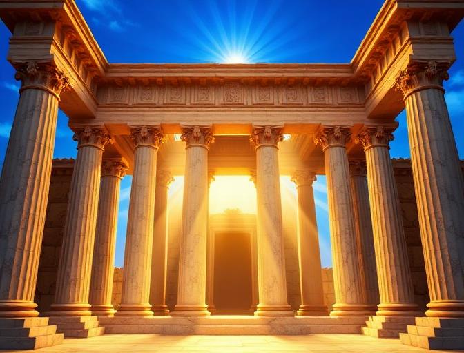 Temple of Athena slot game with ancient Greek temple columns and golden luck symbols
